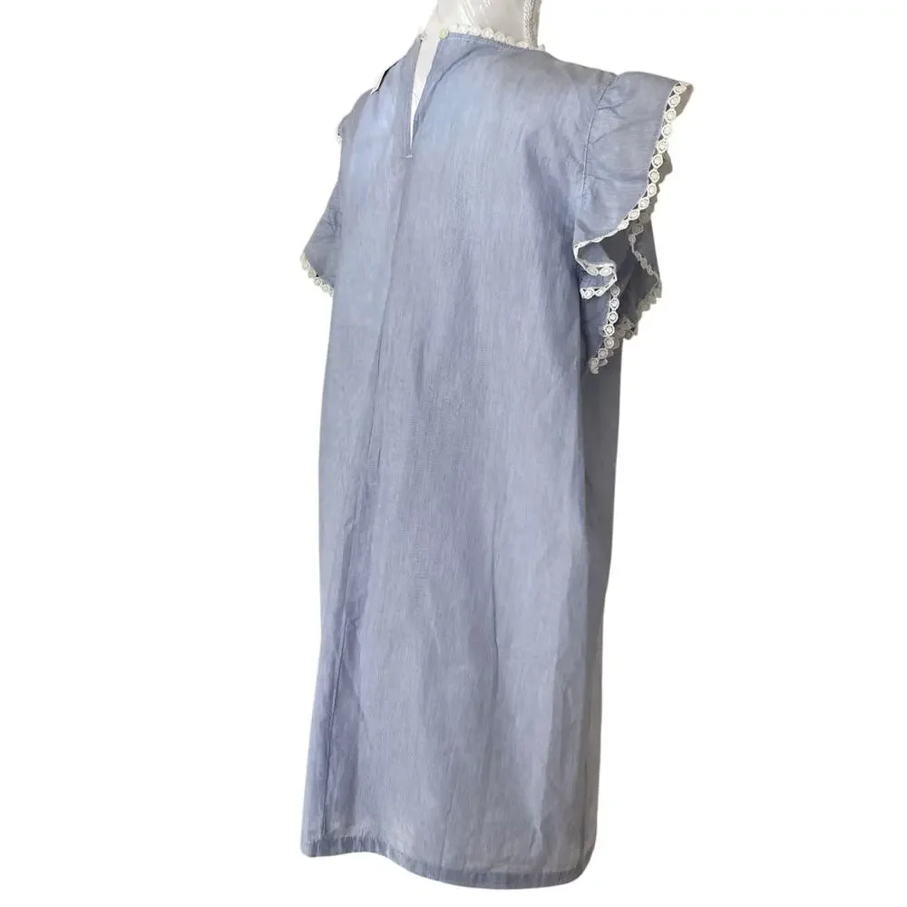 NWT Loft Blue White Stripe Crochet Lace Pinafore Old Money Dress Size Large - Picture 4 of 16